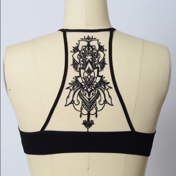 ❗️CLOSING SALE❗️Black TattooMesh RacerbackBralette - Picture 5 of 6
